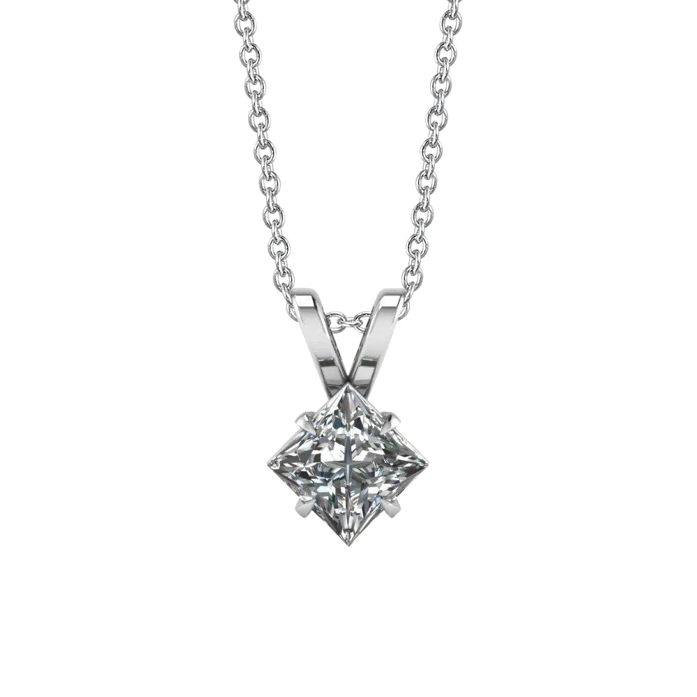 1,5 Kt Solitaire Princess Schliff Echt Diamant Anhänger 14K Weißgold