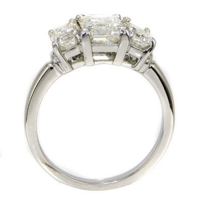 1,50 Kt Weißgold Echt Diamantring mit Smaragdschliff Drei Steine Neu