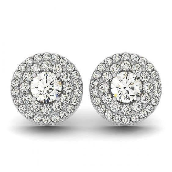 1,68 Karat Runde Echt Aus der Erde Abgebauter Natürlicher Diamanten Ohrstecker Halo Paar Ohrringe Weißgold 14K