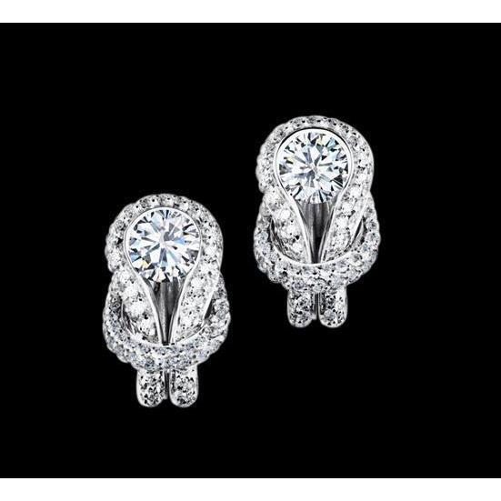 1,7 ct Knot Style Echt Diamant Ohrstecker Halo Weißgold Schmuck
