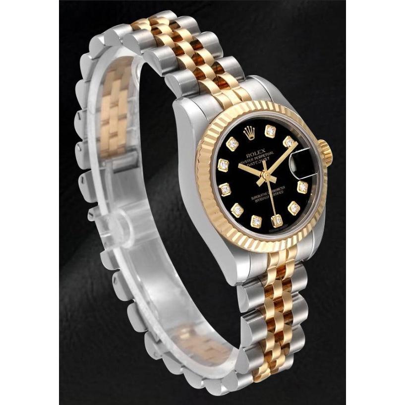 179173 Lady Rolex Datejust Schwarzes Diamantzifferblatt Jahr 2012 Versteckter Verschluss