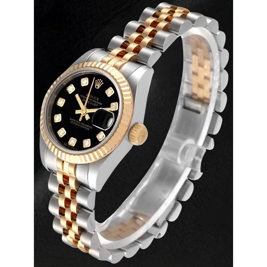 179173 Lady Rolex Datejust Schwarzes Diamantzifferblatt Jahr 2012 Versteckter Verschluss