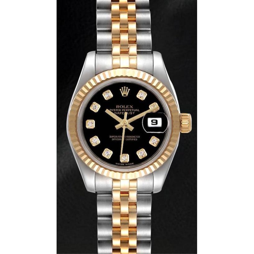 179173 Lady Rolex Datejust Schwarzes Diamantzifferblatt Jahr 2012 Versteckter Verschluss