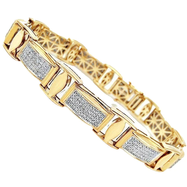 18 Kt. Rundschliff Pave Setting Echt Diamant Herrenarmband Gelbgold 14K
