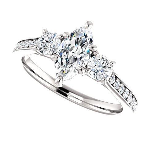 1,85 ct. 3 Steine Marquise mit rundem Halo Echt Diamanten Ring Neu