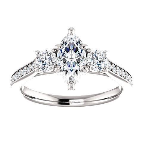 1,85 ct. 3 Steine Marquise mit rundem Halo Echt Diamanten Ring Neu