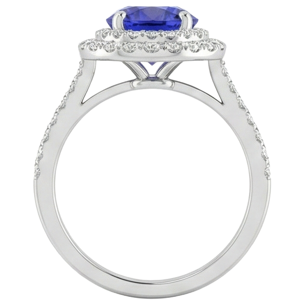 19 Kt. Rundschliff Tansanit Und Aus der Erde Abgebauter Natürlicher Diamanten Ehering 14K Weißgold