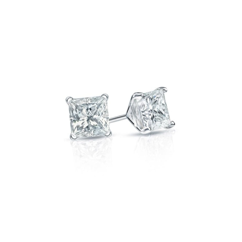 1 Karat Princess Cut Echt Aus der Erde Abgebauter Natürlicher Diamant Ohrstecker 14K Weißgold