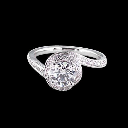 1.38 Karat Runder Echt Diamant Antik-Stil Ehering Weißgold 14K