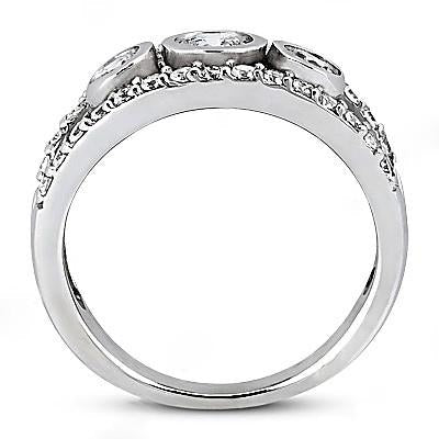 1.46 Karat 3 Stein Natürliche Aus der Erde Abgebauter Natürlicher Diamant Verlobungsring mit Akzenten Weißgold