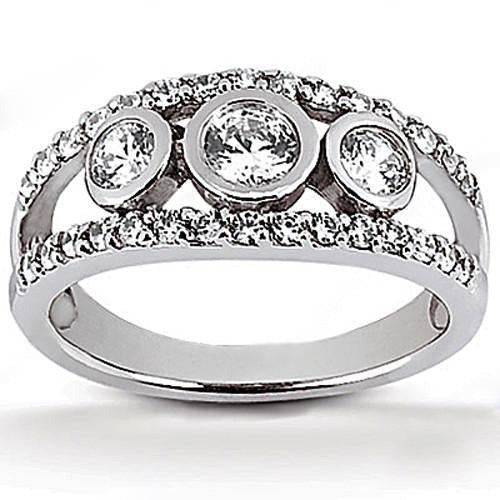 1.46 Karat 3 Stein Natürliche Aus der Erde Abgebauter Natürlicher Diamant Verlobungsring mit Akzenten Weißgold