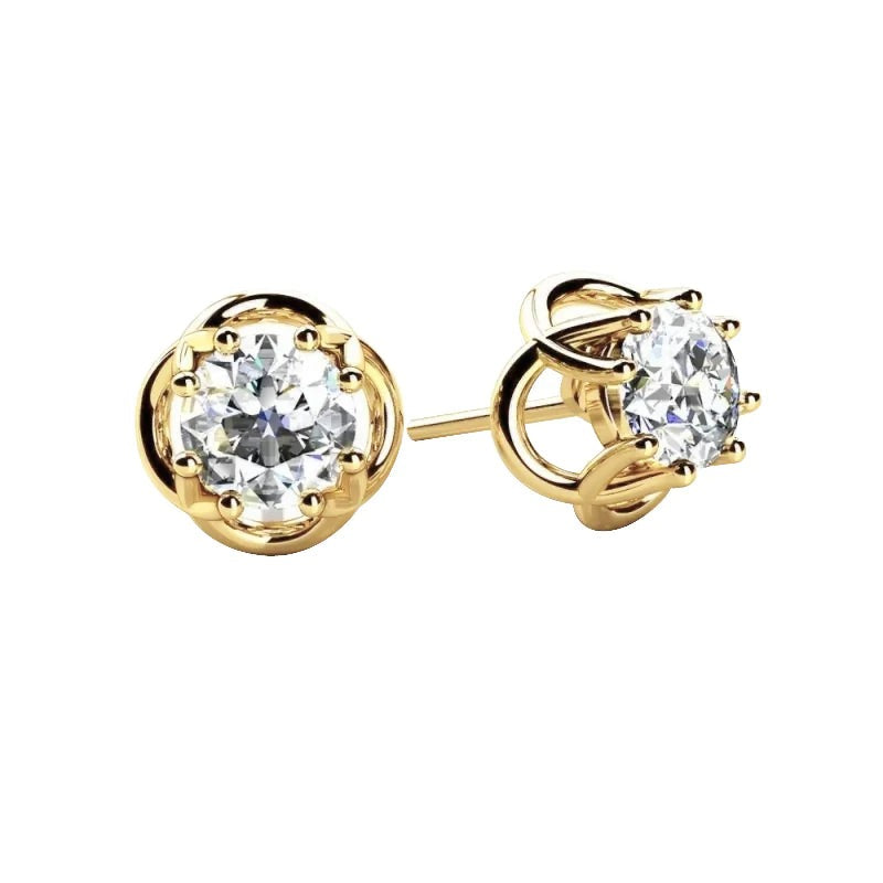 1.5 Karat Echt Aus der Erde Abgebauter Natürlicher Diamant Ohrstecker Damen Gelbgold 14K Schmuck