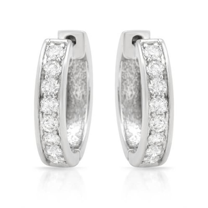 1.50 Karat Runde Echt Aus der Erde Abgebauter Natürlicher Diamanten Damen Creolen Weißgold 14K