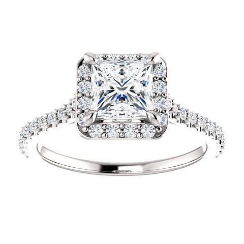 1.50 ct Princess Solitaire mit Akzenten Halo Echt Diamant Ehering
