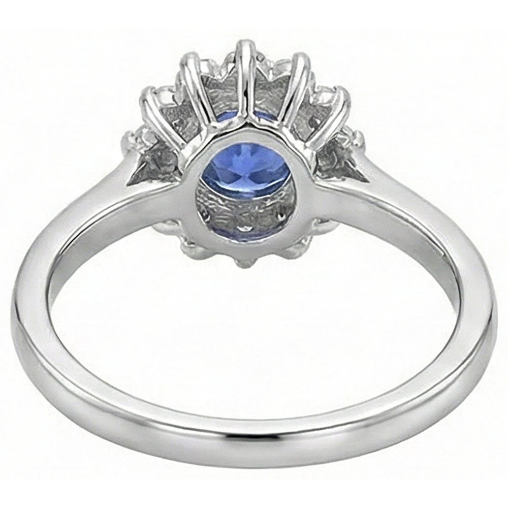 1,65 ct Tansanit und Aus der Erde Abgebauter Natürlicher Diamant Flower Style Ehering Weißgold 14K