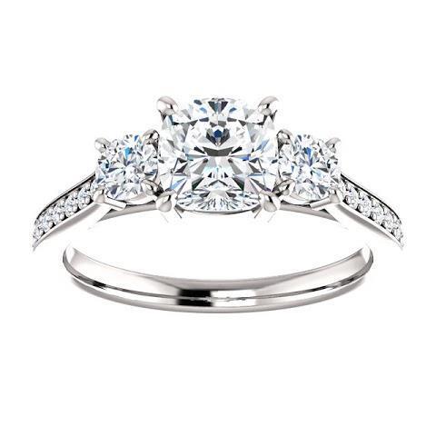 1.90 Kt 3 Steine Kissen Echt Diamant Verlobungsring Band Weißgold