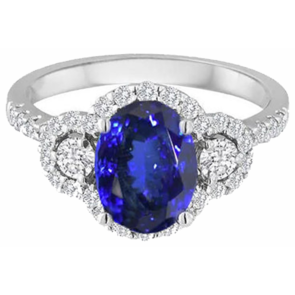 2.10 Karat Tansanit und Aus der Erde Abgebauter Natürlicher Diamanten Ring 14K Gold Weiß Neu