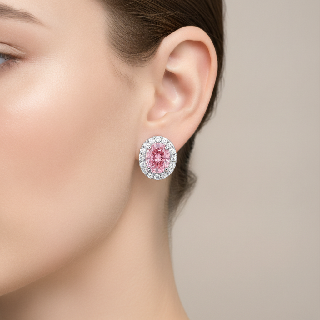 Tropfenohrringe mit rosa Diamant, 2,5 Karat, im Labor gezüchtet, ovaler Halo, 14 Karat Weißgold