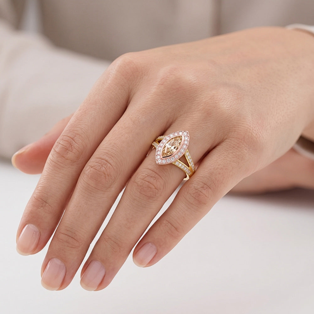 2.50 Karat F Vs1 Aus der Erde Abgebauter Natürlicher Diamant Halo Edelstein Ring Zweifarbiger Goldschmuck
