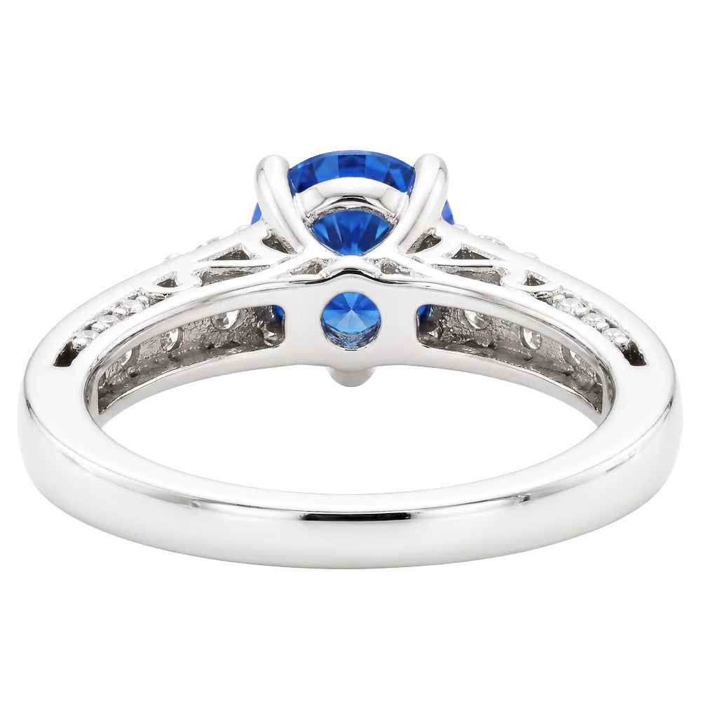 2.60 Karat Runder Ceylon Saphir Aus der Erde Abgebauter Natürlicher Diamanten Ring 14K Weißgold