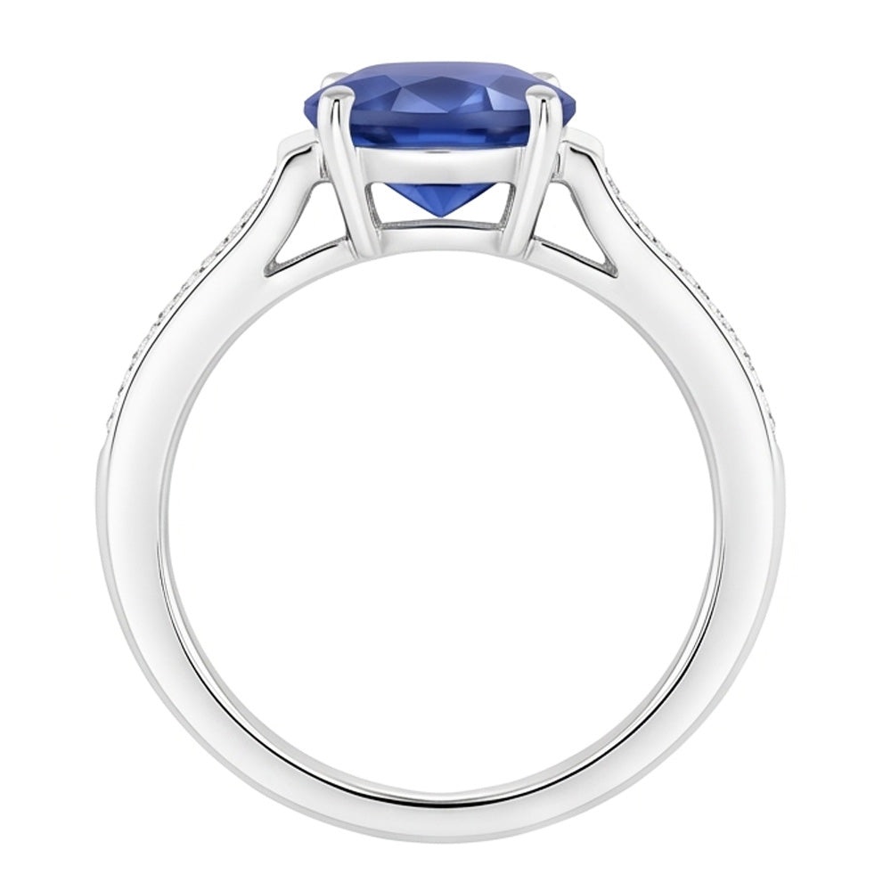 2.60 Kt Ovaler Sri Lanka Saphir Aus der Erde Abgebauter Natürlicher Diamanten Ring 14K Weißgold