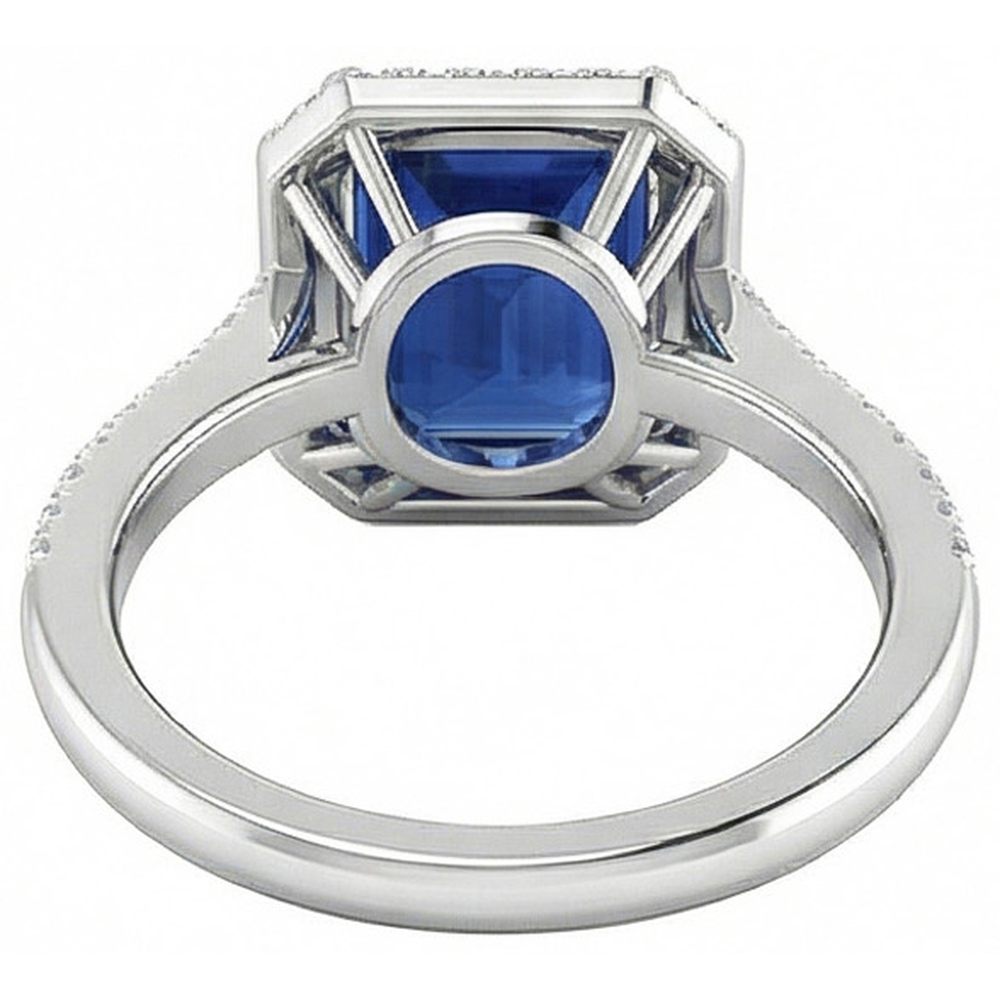 2.70 Karat blauer Saphir im Smaragdschliff mit Aus der Erde Abgebauter Natürlicher Diamantring 14 Karat Weißgold