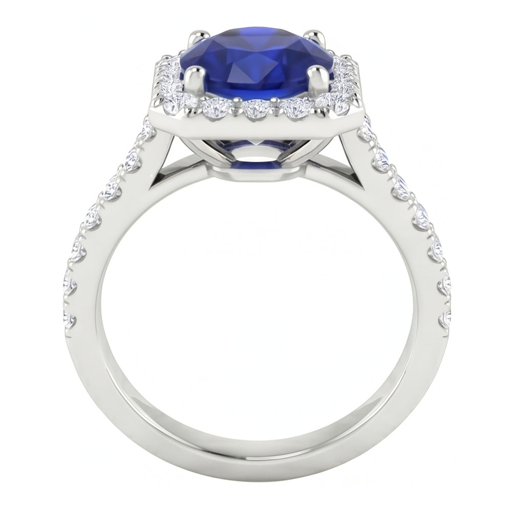 2.70 ct Ceylon Saphir & Aus der Erde Abgebauter Natürlicher Diamanten Halo Ring Weißgold 14K