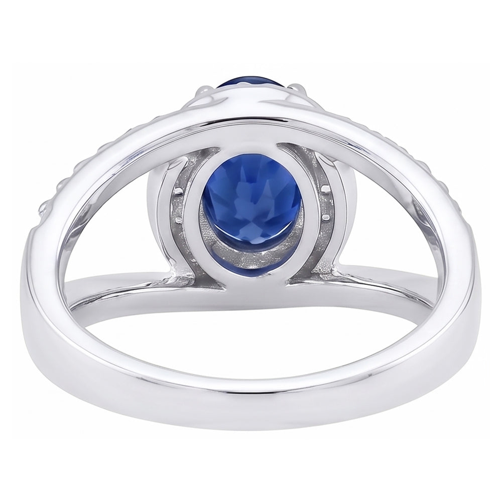 2.75 Kt Ovaler Ceylon Blauer Saphir Und Aus der Erde Abgebauter Natürlicher Diamant Ring Weißgold 14K