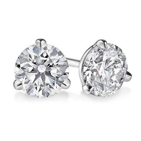 2 Carats Natürliche DiamantStud Earring Runden Cut Three Prong Set White Gold 14K
