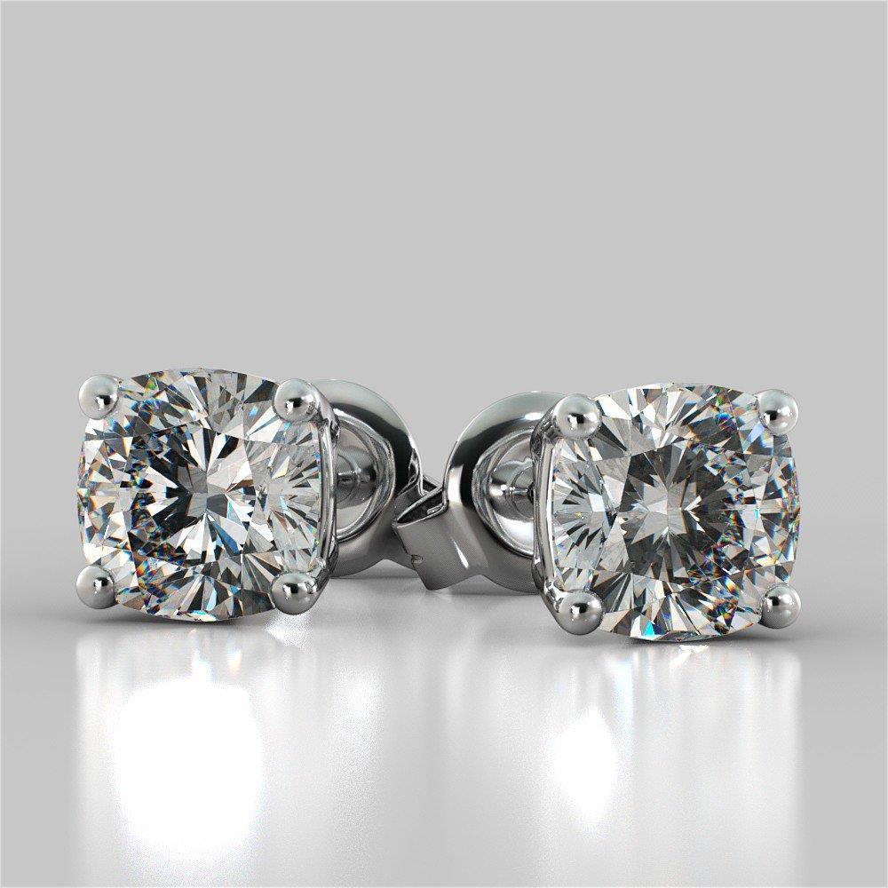 2 Carats Solitaire Cushion Cut Echt Diamant Stud Earring 4 Prong Set