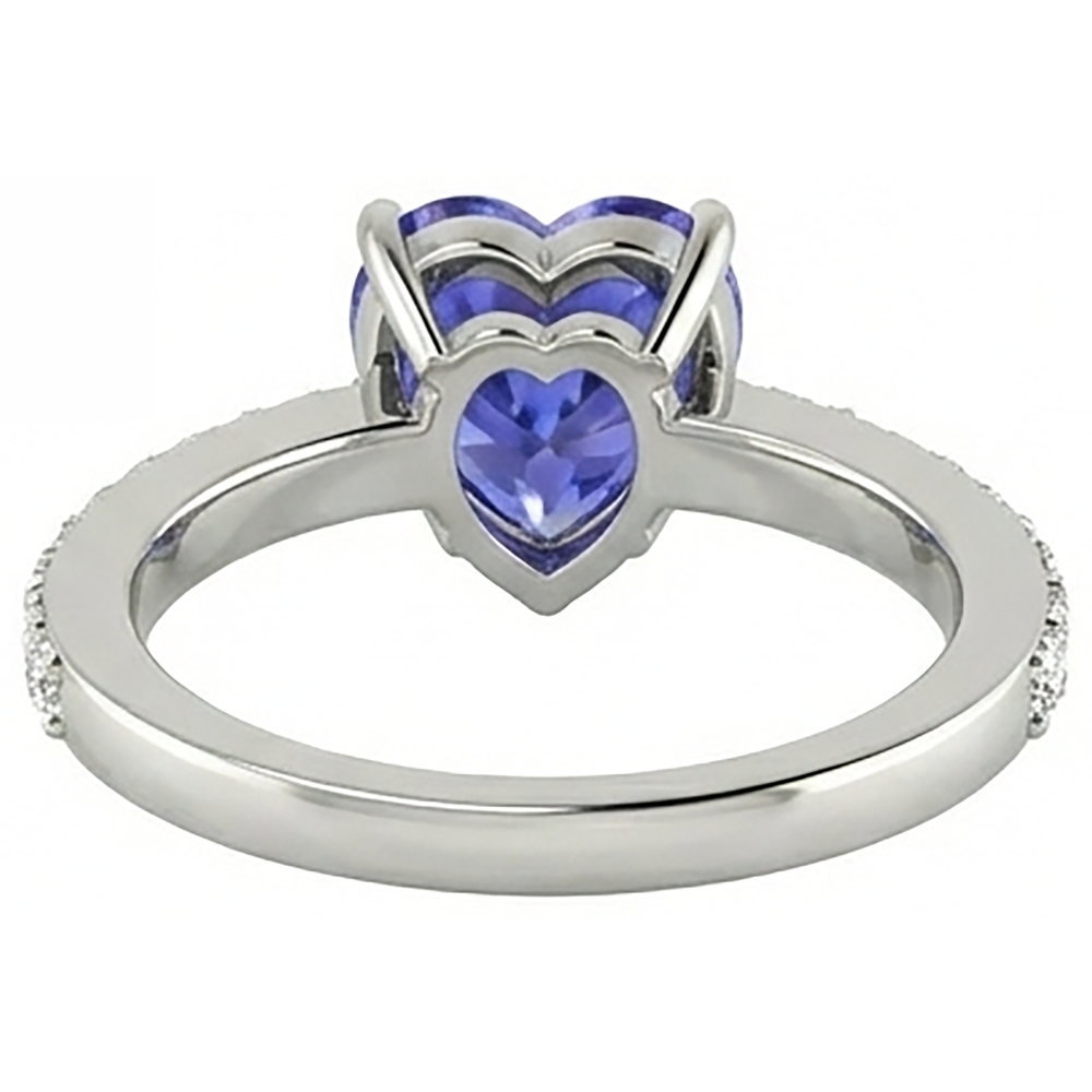 2 Karat Blauer Tansanit-Aus der Erde Abgebauter Natürlicher Diamant-Jubiläumsring im Herzschliff