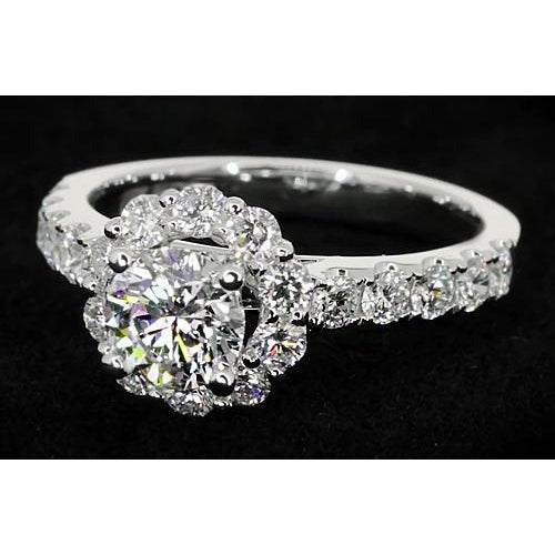 2 Karat Blumen Stil Echt Diamant Verlobung Ring Weiß Gold 14K