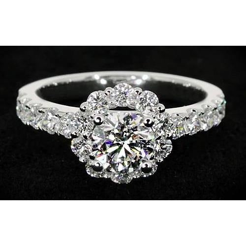 2 Karat Blumen Stil Echt Aus der Erde Abgebauter Natürlicher Diamant Verlobung Ring Weiß Gold 14K
