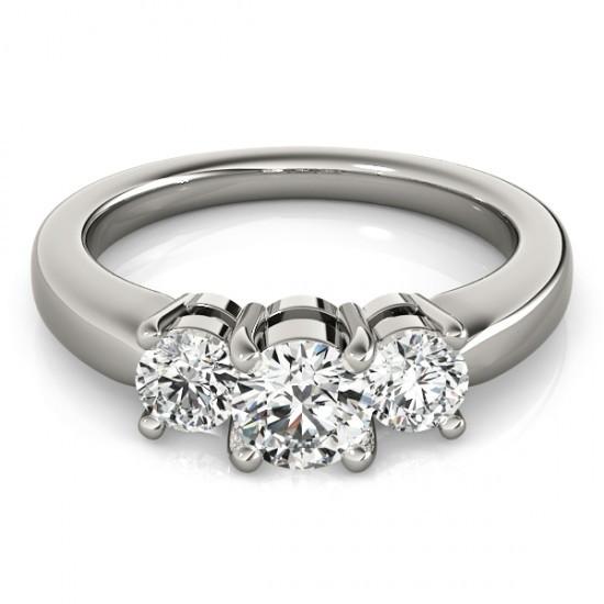 2 Karat Drei-Stein-Etch Diamant-Ring im Rundschliff Weißgold 14K Neu