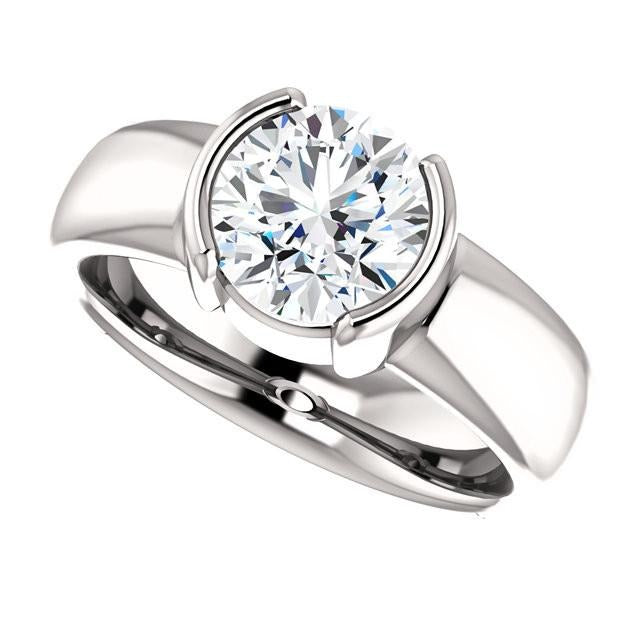 2 Karat Echt Aus der Erde Abgebauter Natürlicher Diamant Halblünette Solitärring Weißgold