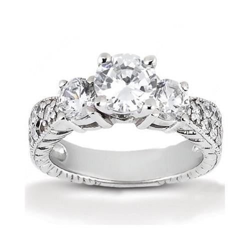 2 Karat Echt Aus der Erde Abgebauter Natürlicher Diamanten Antik-Stil Verlobungsring 3 Steine Gold Neu