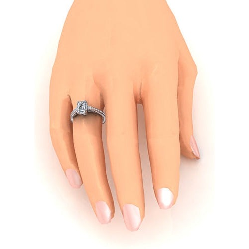 2 Karat Echt Aus der Erde Abgebauter Natürlicher Diamantring im Strahlenschliff Kathedralenfassung Gold 14K