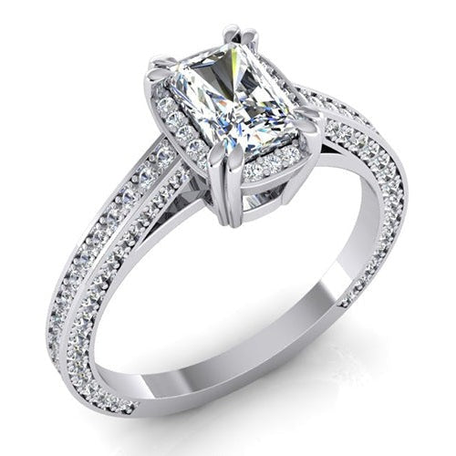 2 Karat Echt Aus der Erde Abgebauter Natürlicher Diamantring im Strahlenschliff Kathedralenfassung Gold 14K