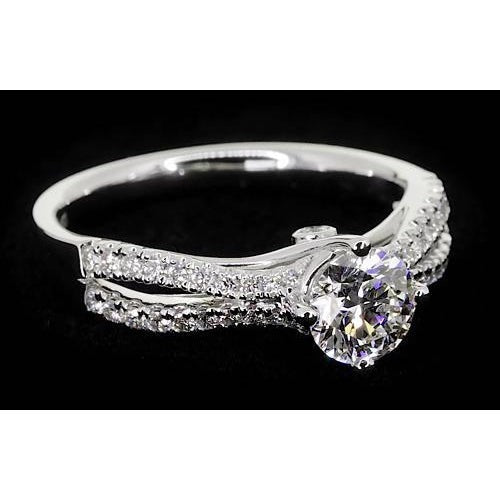 2 Karat Gespaltener Schaft Verlobung Ring Echt Runder Diamant Weiß Gold 14K