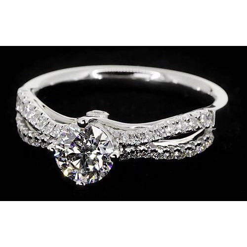 2 Karat Gespaltener Schaft Verlobung Ring Echt Runder Diamant Weiß Gold 14K