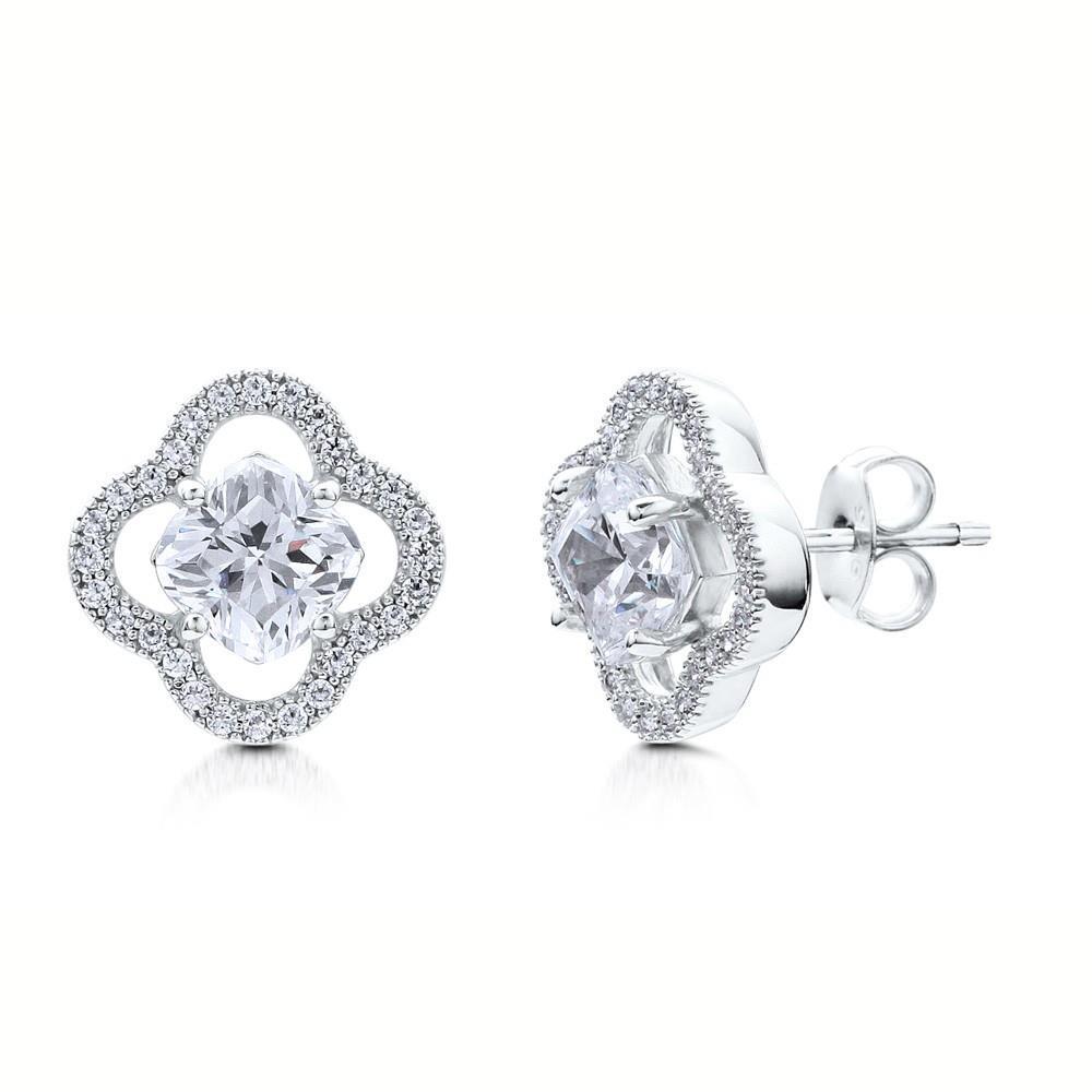 2 Karat Kissen und runder Halo-Natürliche Diamant-Ohrstecker Weißgold 14K