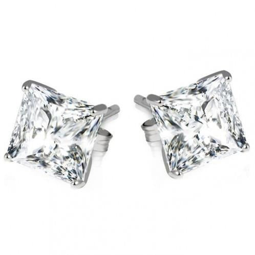 2 Karat Prinzessin Echt Aus der Erde Abgebauter Natürlicher Diamant Ohrstecker Damen Weißgold 14K