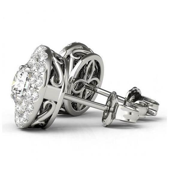 2 Karat Runde Echt Diamanten in der Mitte Runde Ohrstecker Halo-Paar-Ohrring Gold
