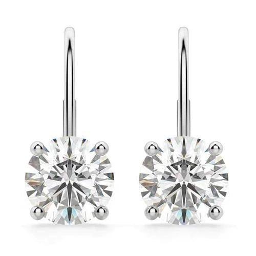 2 Karat Runder Solitär Echt Diamant Leverrback Ohrring Weißgold 14K