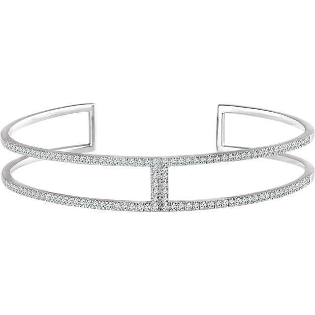 2 Karat Rundes Echt Diamant Manschetten Armband aus massivem Weißgold 14K Schmuck