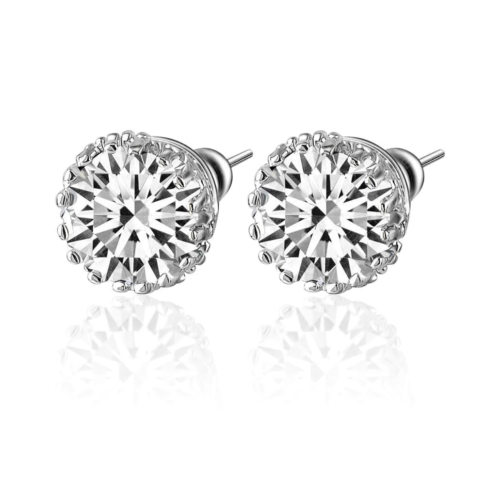 2 Karat Solitär-Ohrstecker mit rundem Echt Diamanten aus massivem Weißgold
