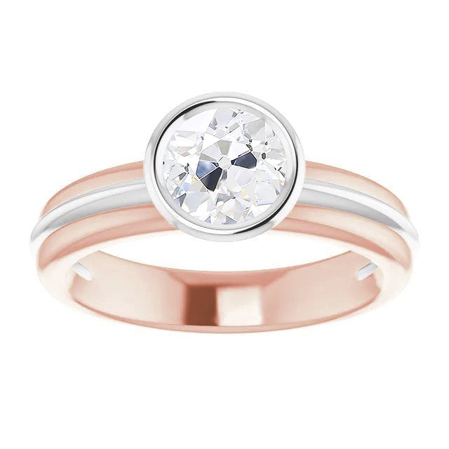 2 Karat Solitär alter Bergmann Echt Diamant Ring Lünette Set Zweifarbiges Gold