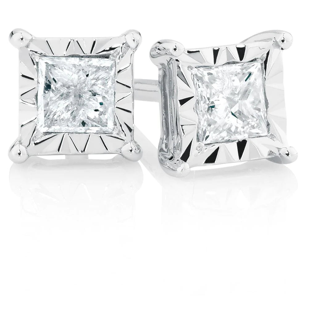 2 Kt. Princess Cut Echt Diamant Ohrstecker 14K Weißgold Neu