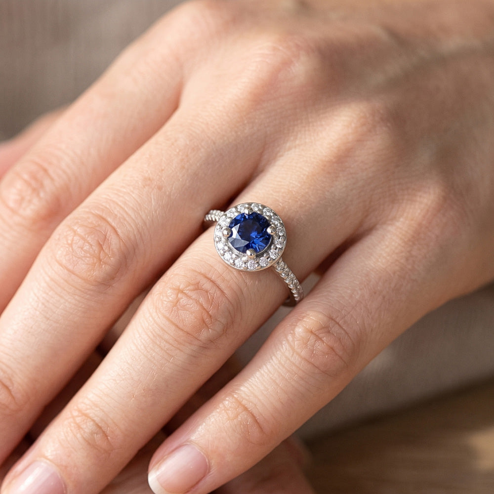2 ct. Blauer Halo Aus der Erde Abgebauter Natürlicher Diamant Edelstein Ring Weißgold