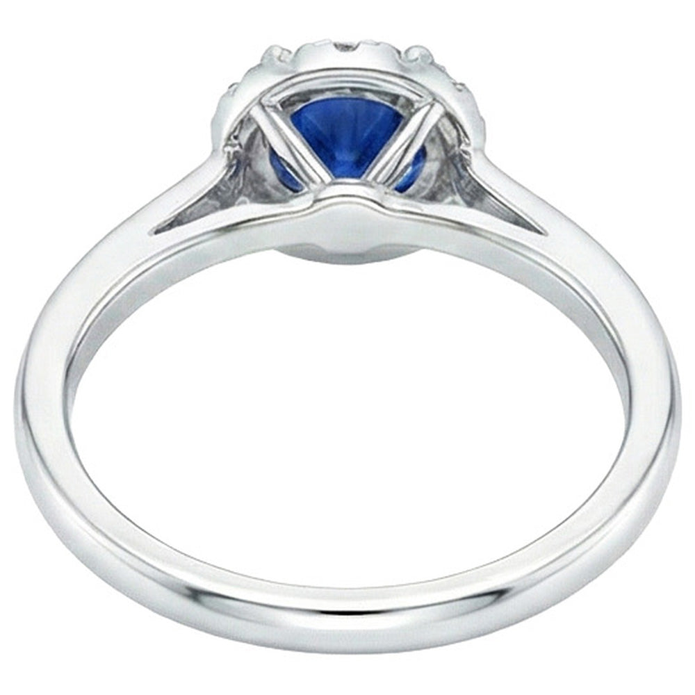 2.10 Karat Runder Ceylon Blauer Saphir Und Aus der Erde Abgebauter Natürlicher Diamant Ring Weißgold 14K